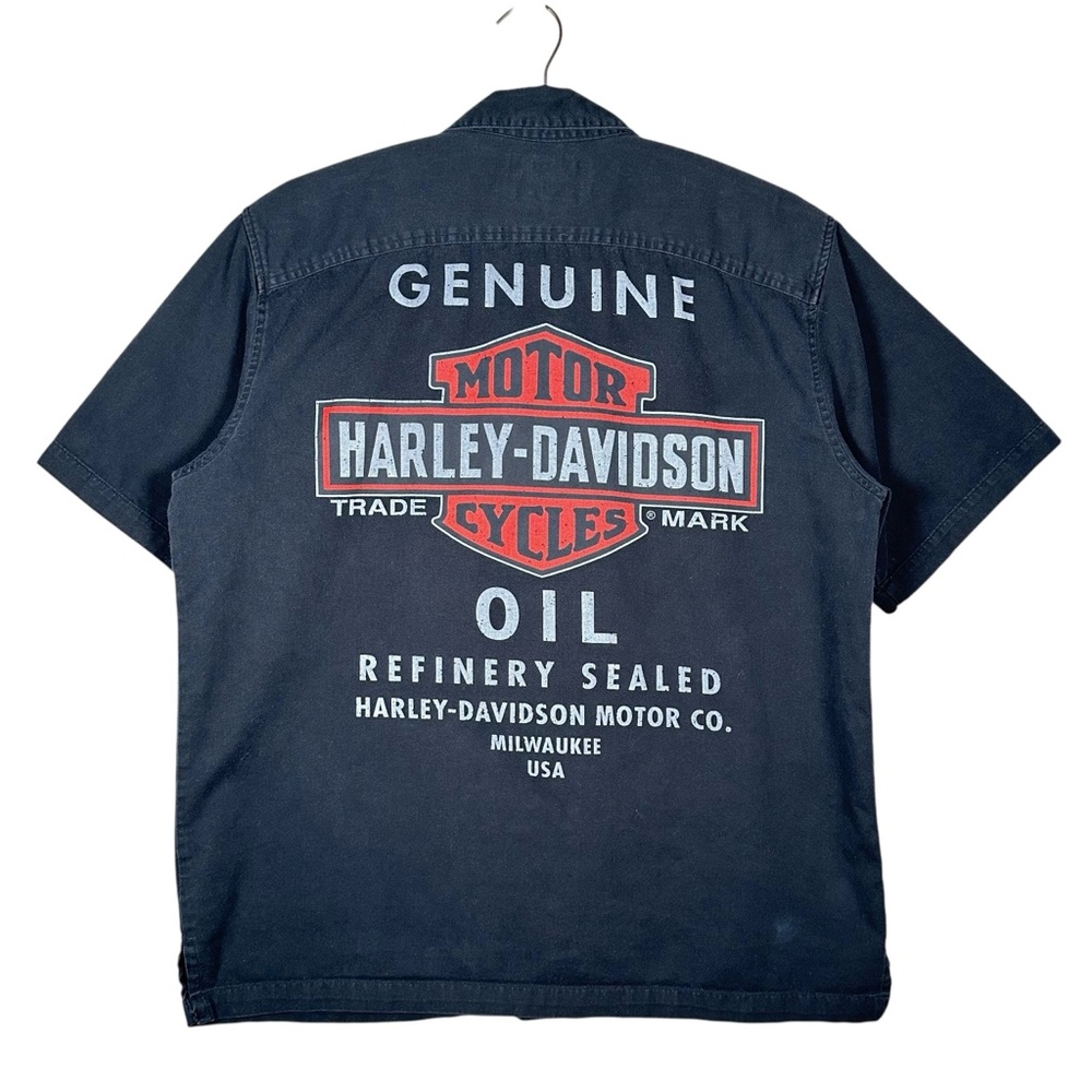 HARLEY-DAVIDSON VINTAGE Canvas Genuine Oil Graphic Button Down Utility Shirt - Picture 9 of 9